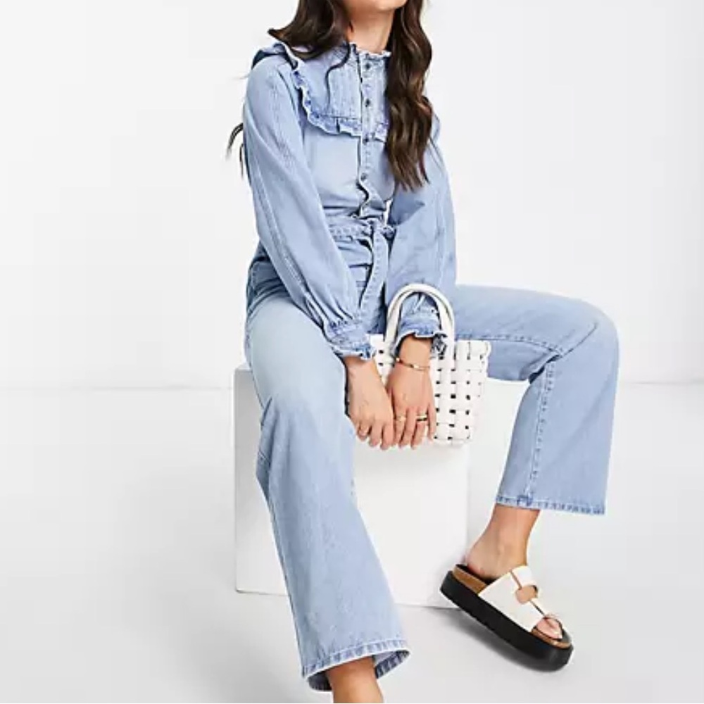NWOT Lost Ink ruffle detail denim jumpsuit